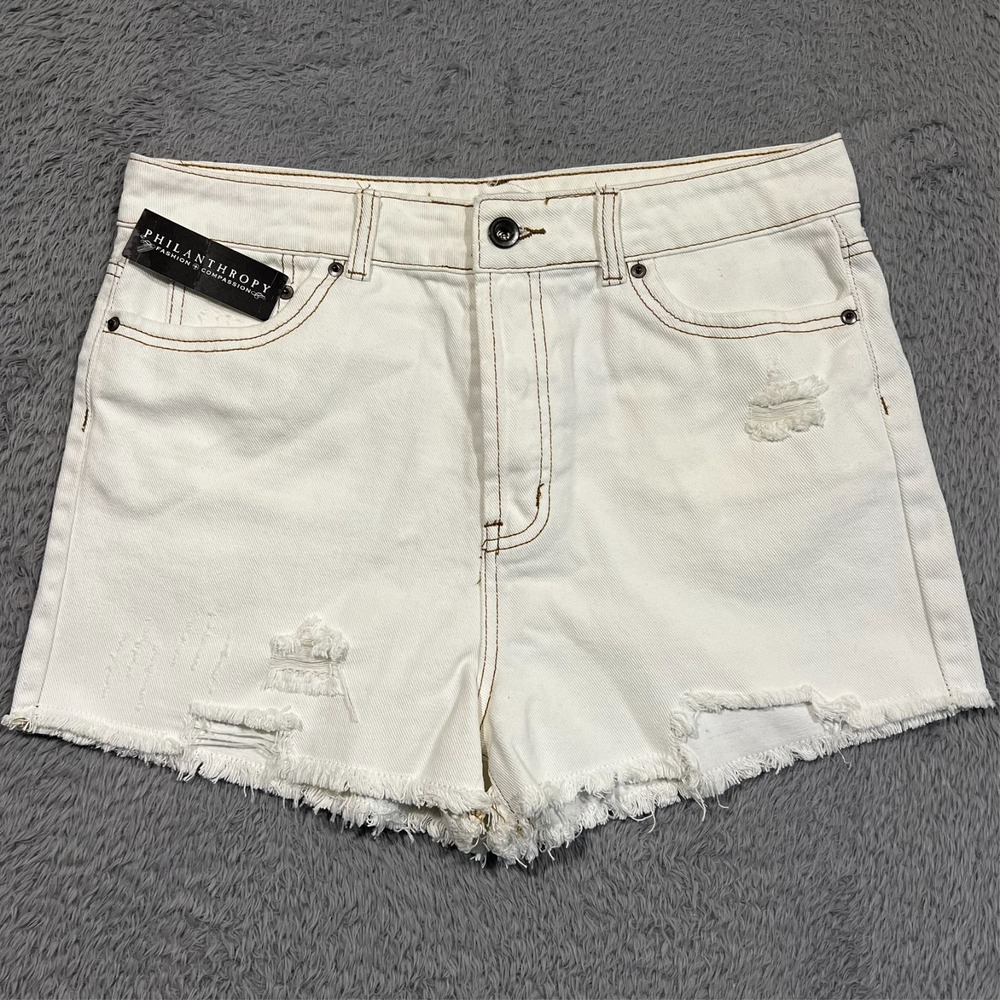 Others Follow Sissy Short Distressed High Rise White Denim Women Size‎ 31